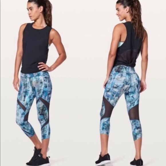 Lululemon On Pace Crop 21‎ Sun Dazed Multi Blue Sz 6 - Picture 1 of 7